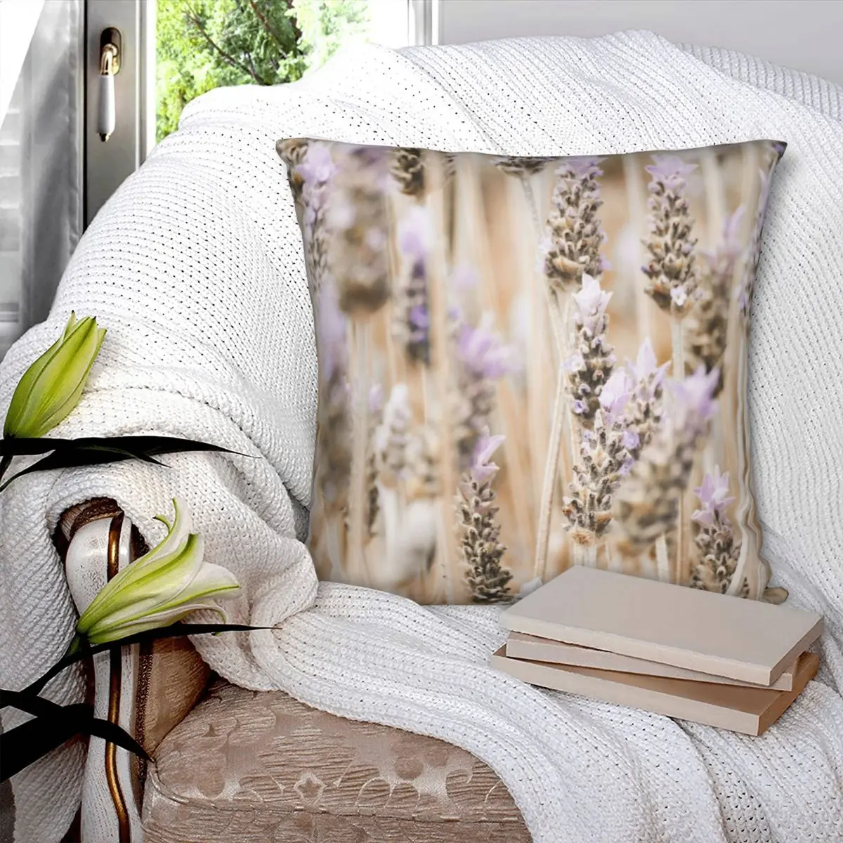 Lavender Fields In Pastel Colours Square Pillowcase Polyester Pillow Cover Velvet Cushion Zip Decorative Comfort Throw Pillow