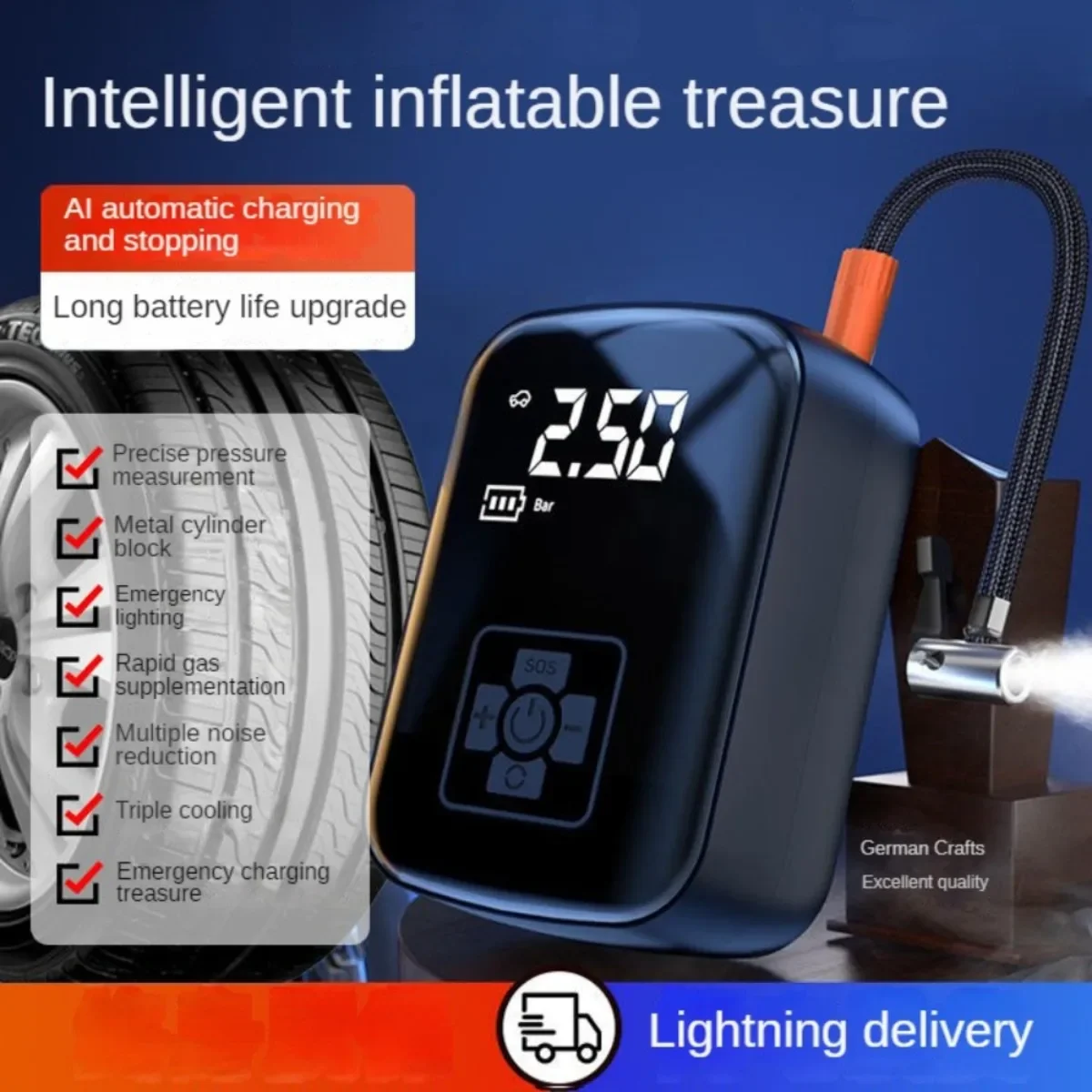 Portable Car Air Pump Wireless Intelligent Digital Display Tire Gases Machines Car Air Compressor Electric Tire Inflator Pump