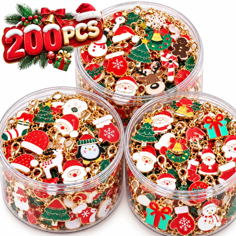 Colorful Enamel Christmas Keychains Lobster Buckle Clasp Charms Sock Snowflake Santa Claus Pendants Jewelry DIY Xmas Gifts