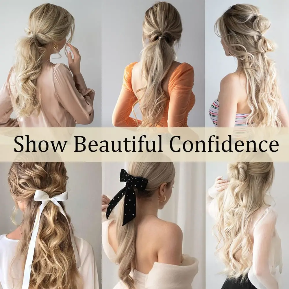 Yelo ذيل حصان التفاف حول وصلات شعر البلاتين شقراء داكنة براون شعر بشري طبيعي 14-28 بوصة ذيل حصان مع مشبك للنساء