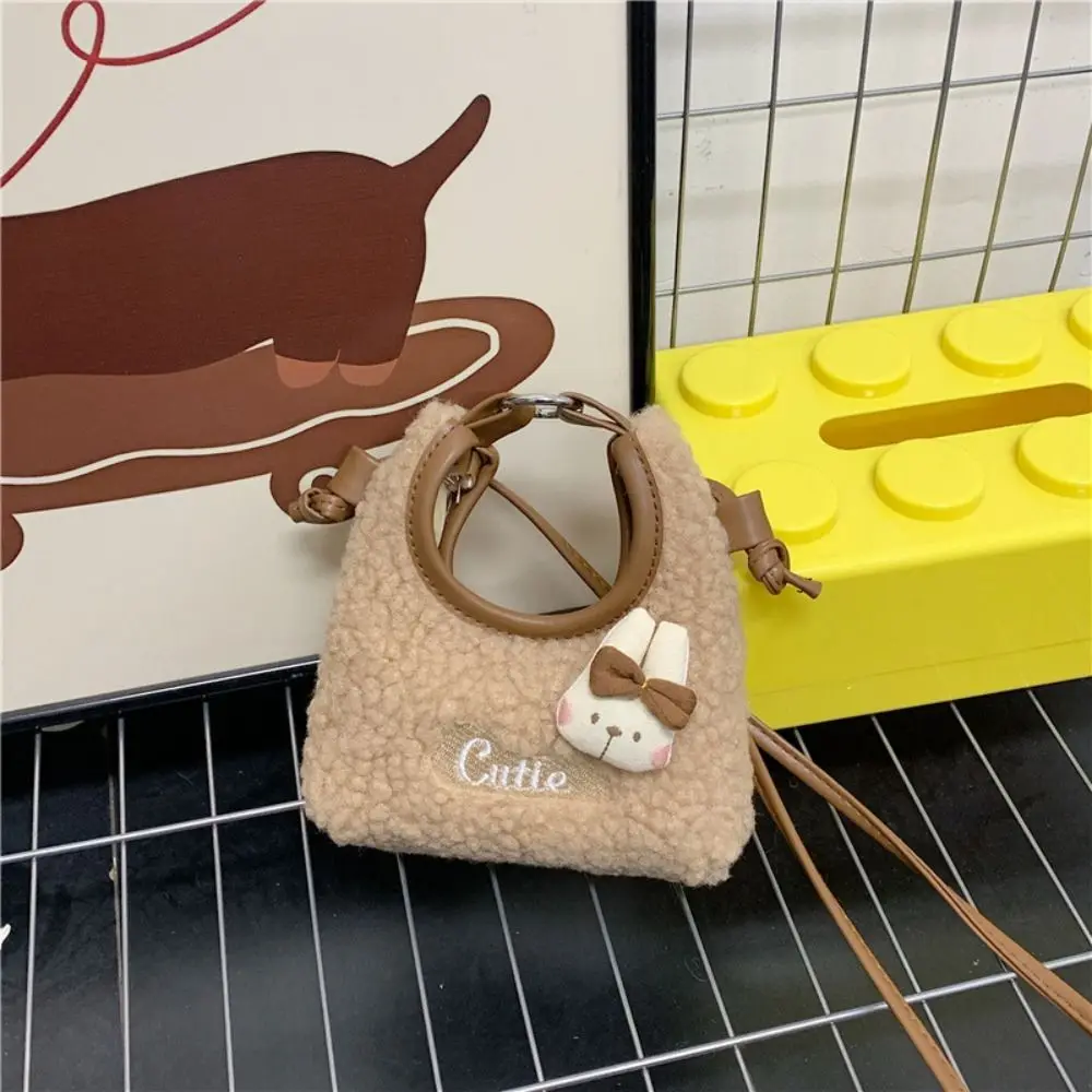 Thickened Cute Crossbody Bag Lamb Wool Cartoon Furry Handbag Lightweight Purse Mini Shoulder Bag Students