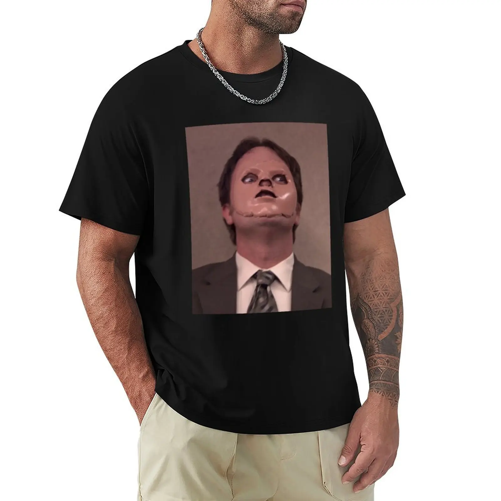 THE OFFICE DWIGHT MASK FIRST AID FAIL CPR T-Shirt Relaxed Fit Casual Short Sleeve Top