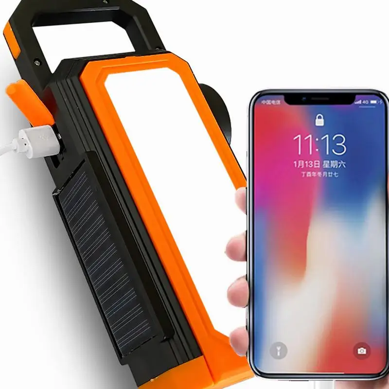 Portable Solar Flashlight Outdoor Waterproof LED Lighting With Side Light 6 Lighting Modes USB Handheld Camping Lantern