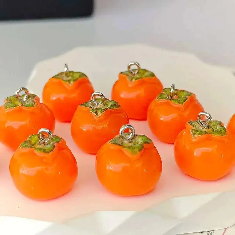 6pcs Sweet 3D Tiny Persimmon Resin Charms, Kawaii Fruit Pendants Bulk for DIY Earring Bracelet Handmade Jewelry Making