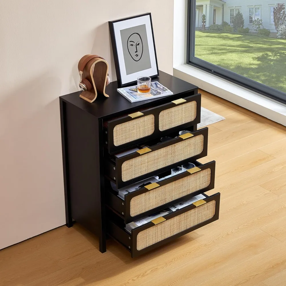 مجموعة من خزائن خشبية من الروطان بمقابض معدنية وخزائن تخزين لغرفة النوم #4