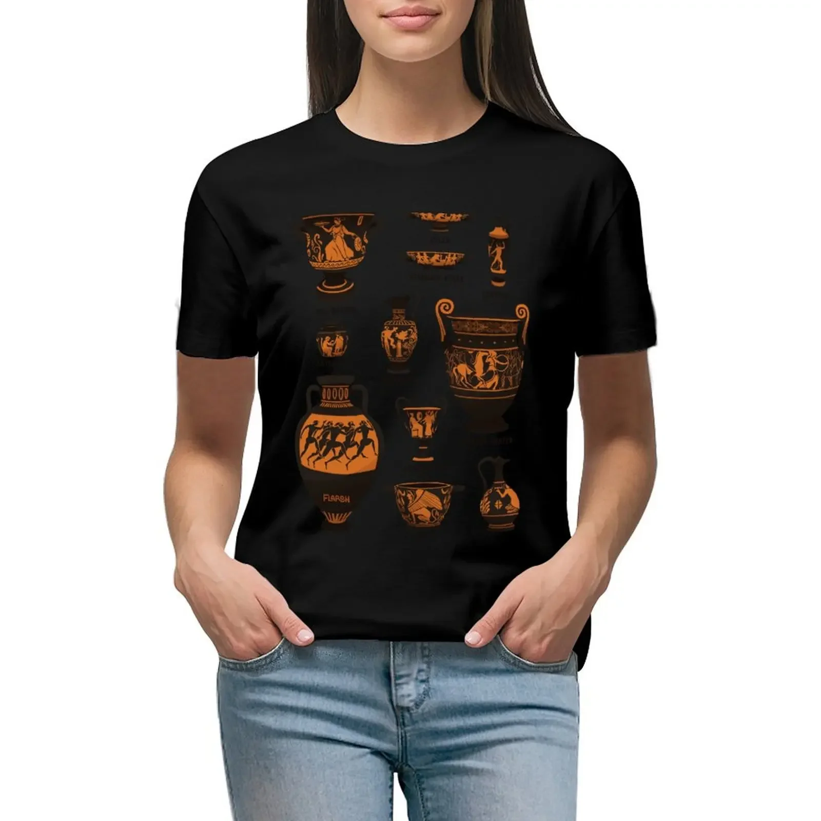 Ancient Greek Pottery T-Shirt Short sleeve tee customs lady clothes t-shirts for Women loose fit