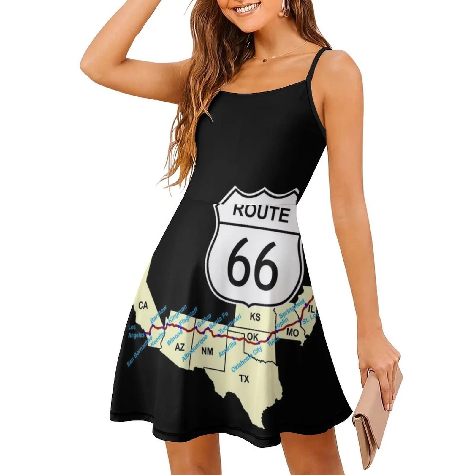 فستان Route 66 بخط عنق على شكل قلب فستان أنيق للحفلات الصيفية للنساء Route 66 فستان لرحلة الطريق للسفر للفتيات