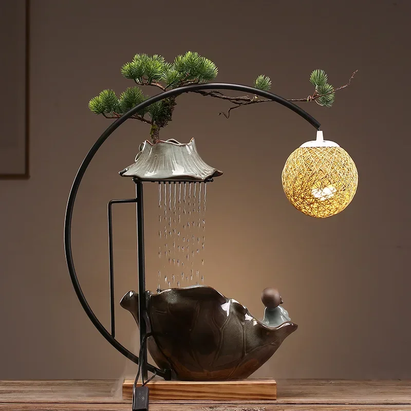 Water Decoration Fountain with Atomization Living Room Desktop Office Ceramic Chinese Home Decoration Opening Craft Gift