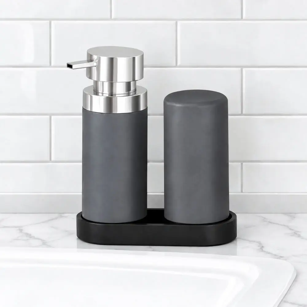 Kitchen Soap Dispenser Set With Tray Silicone Squeeze Bottle Refillable Detergent Container For Countertop Sink Organization