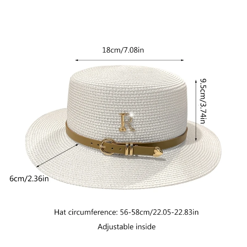 Breathable Straw Hat For Women Straw Flat Hat Straw Panama Hat Summer Hat Wide Brim Summer Sunhat Pork Pie Hat Sunscreens Hat