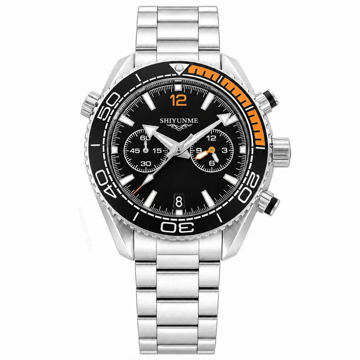 44mm Men's Stone Mechanical Watch, 904L Stainless Steel Case, Full-Featured, World Time