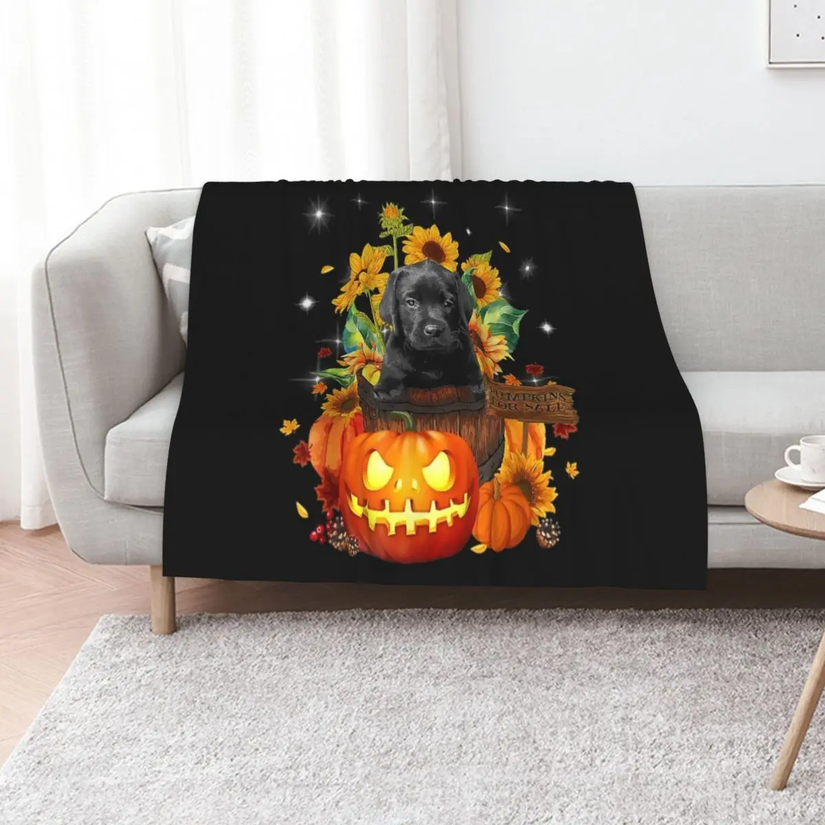 Bucket Black Labrador Fall Halloween Pumpkin For Sale Throw Blanket Decorative Throw Flannel warm for winter decorative Blankets