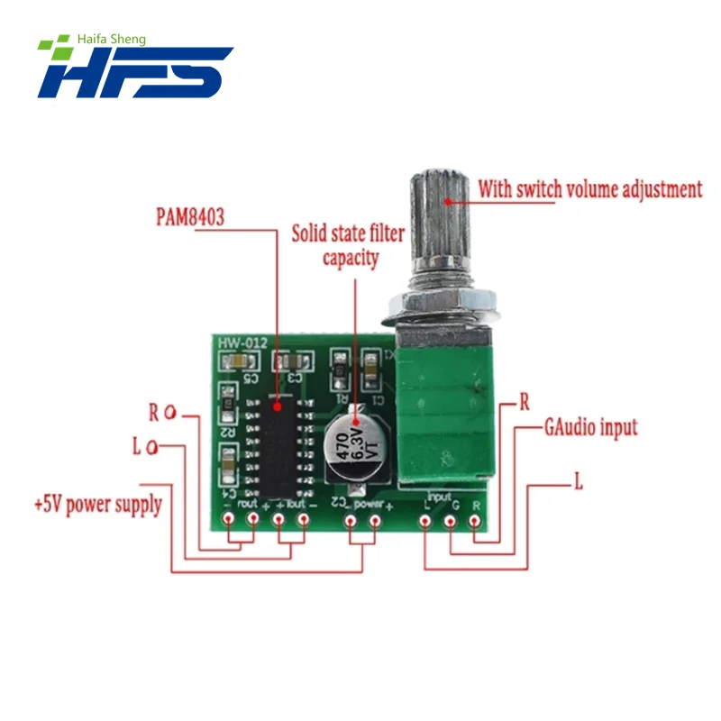 PAM8403 5V Power Audio Amplifier Board 2 Channel 3W W Volume Control / USB Power