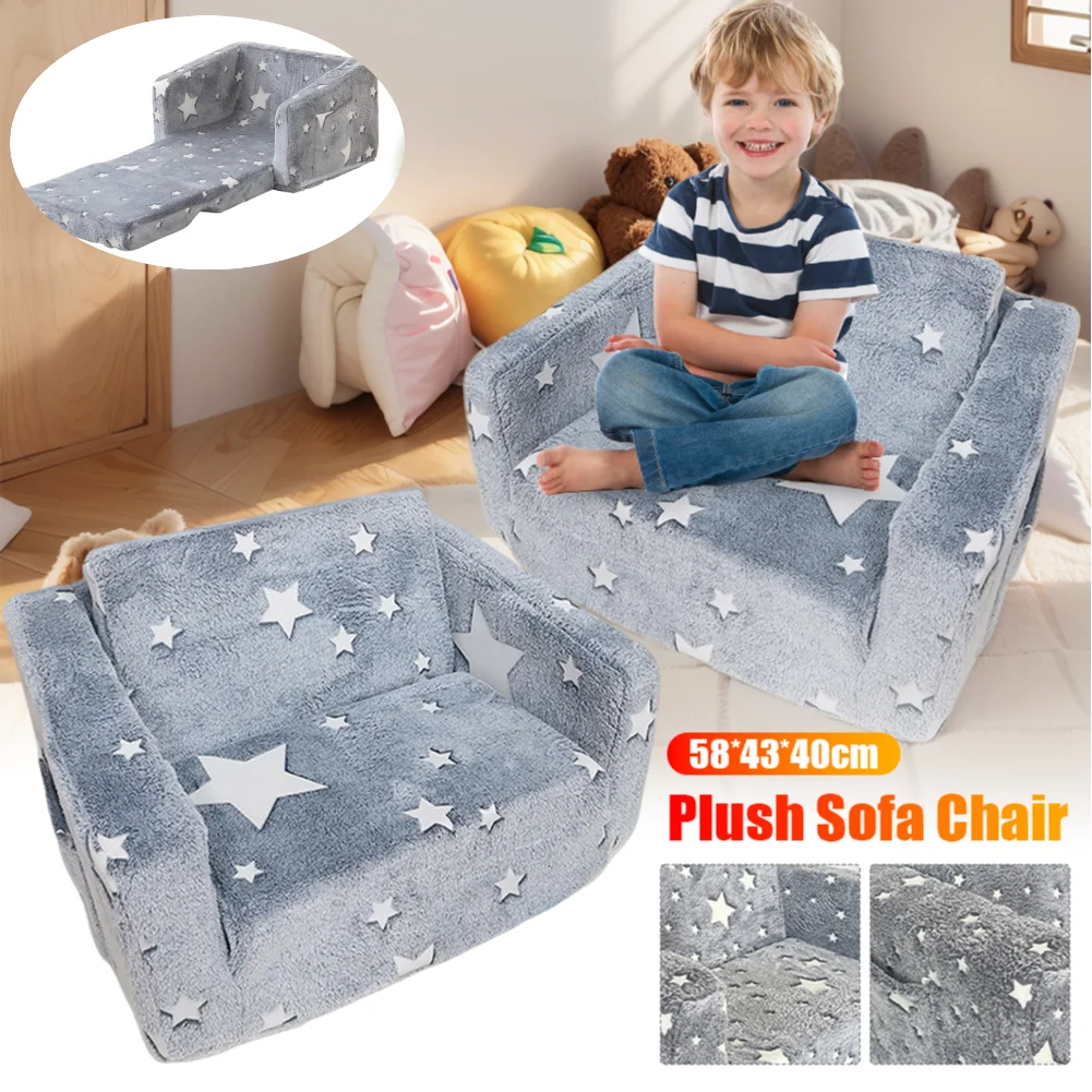 Convertible Sofa To Lounger 2 in 1 Kids Sofa Chair Glow in Dark Convertible Plush Foam Chair Star Glow in The Dark Toddler Couch