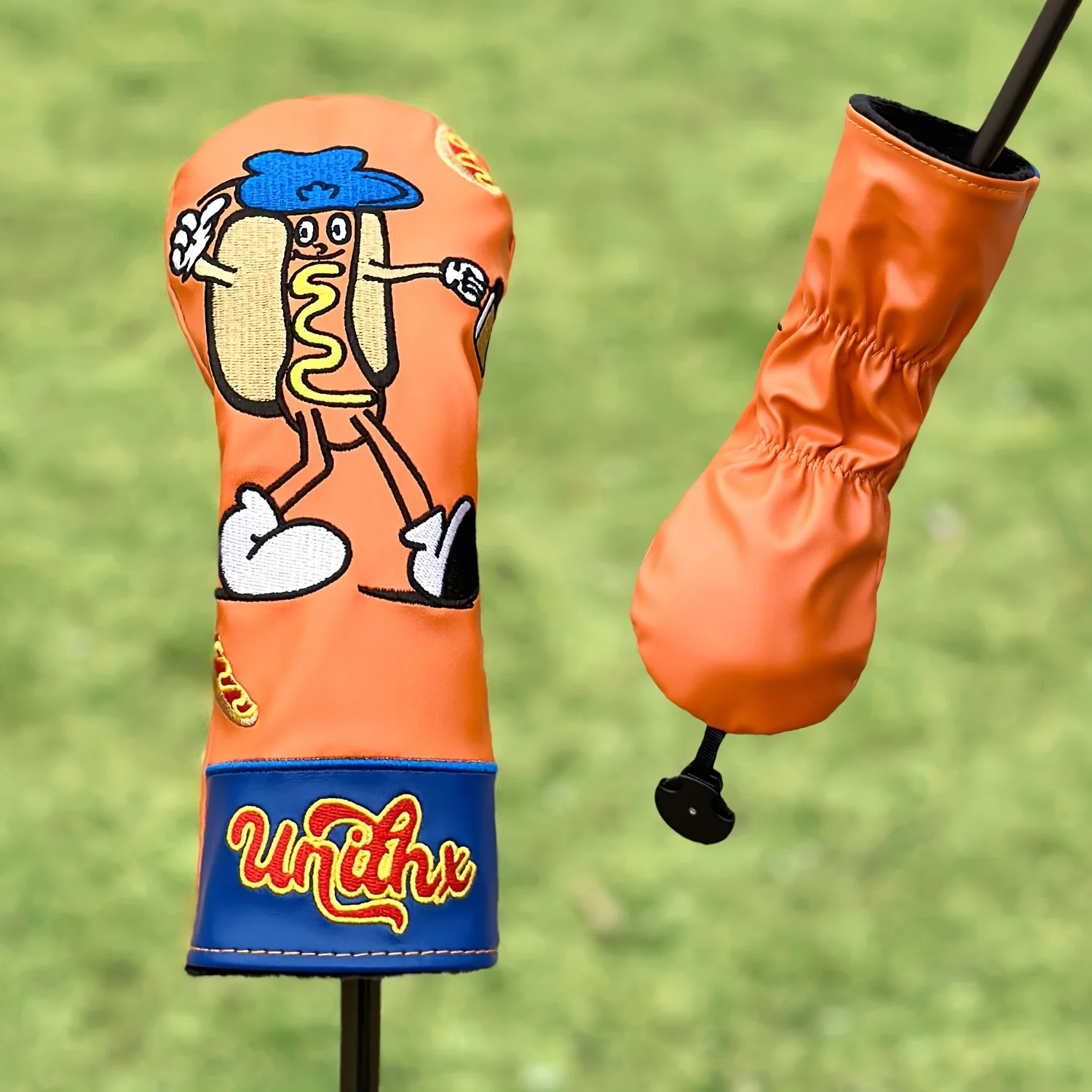 1pc/4pcs Hot Dog Golf Club Head Cover|Orange Protective Cover for Driver, Fairway, Hybrid - Durable Sports Accessory for Golfers view 5
