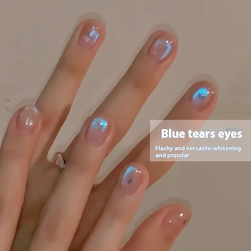 

Summer Internet Hot Blue Tears Cat's Eye Gel Nail Polish2024New Year Flash Crystal Cat Eye Gel Polish Manicure