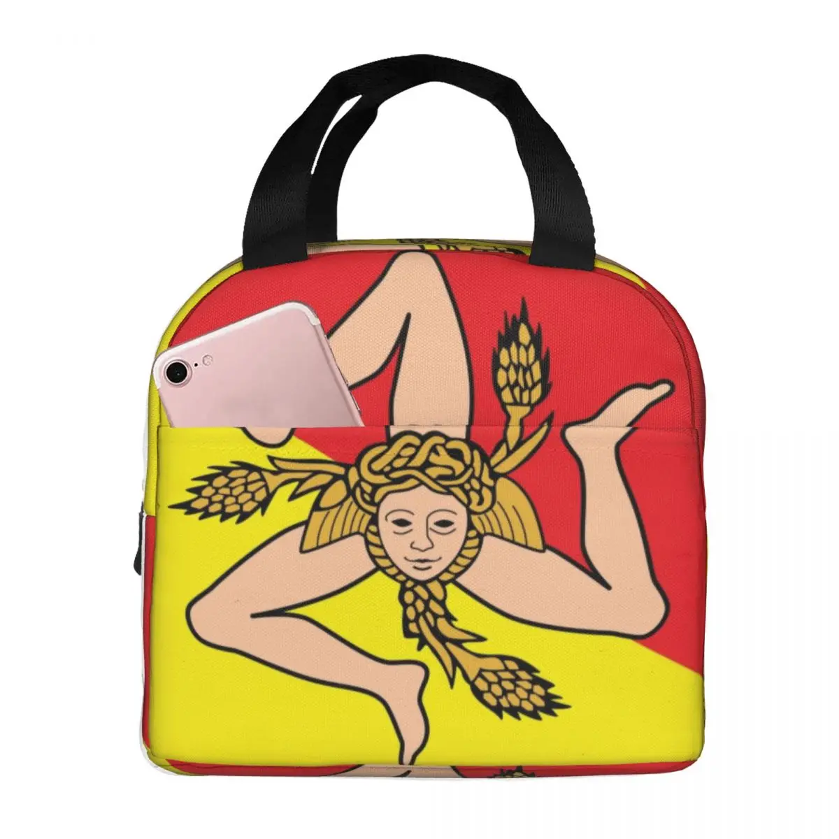 Italian Island Sicily Flag Insulated Lunch Bags for Outdoor Picnic Sicilian Bandiera Portable Thermal Cooler Bento Box