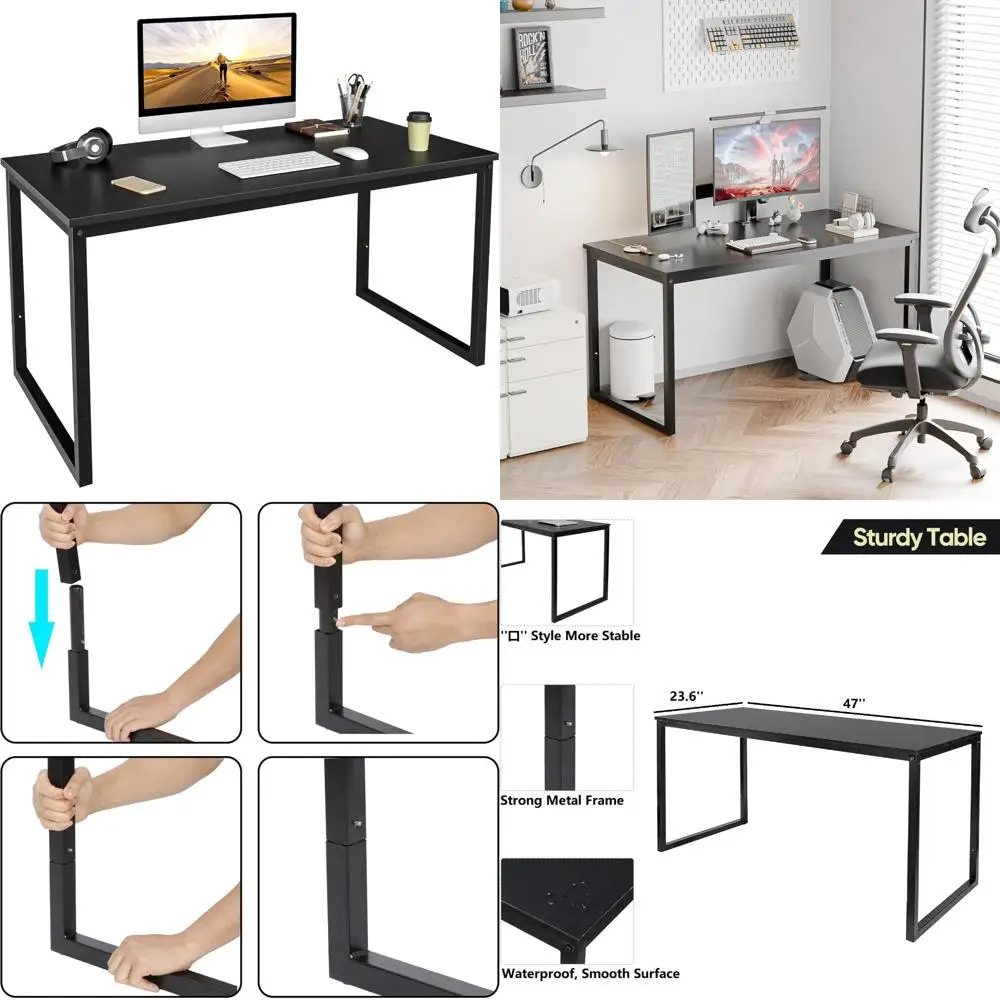 Gaming and Writing Desk, Zeny Modern 47 Inch Simple Office Desk, Black with Long Tail Keyword