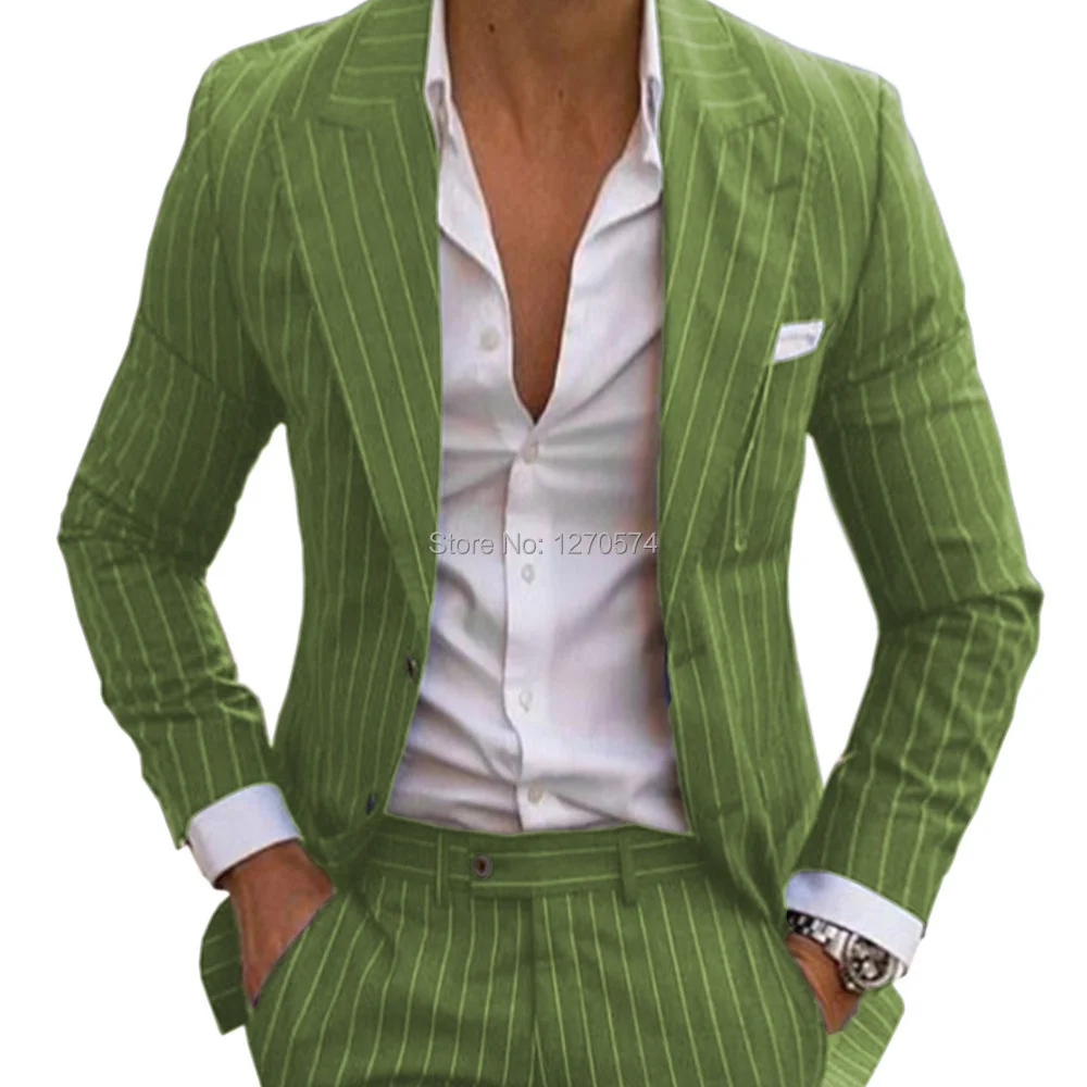 Jas Smoking Slim Fit Motif Garis-garis untuk Pria, Tuxedo Kerah Lancip 2-Potong Blazer dan Celana, Pakaian Formal untuk Pengiring Pengantin Pria di Pernikahan