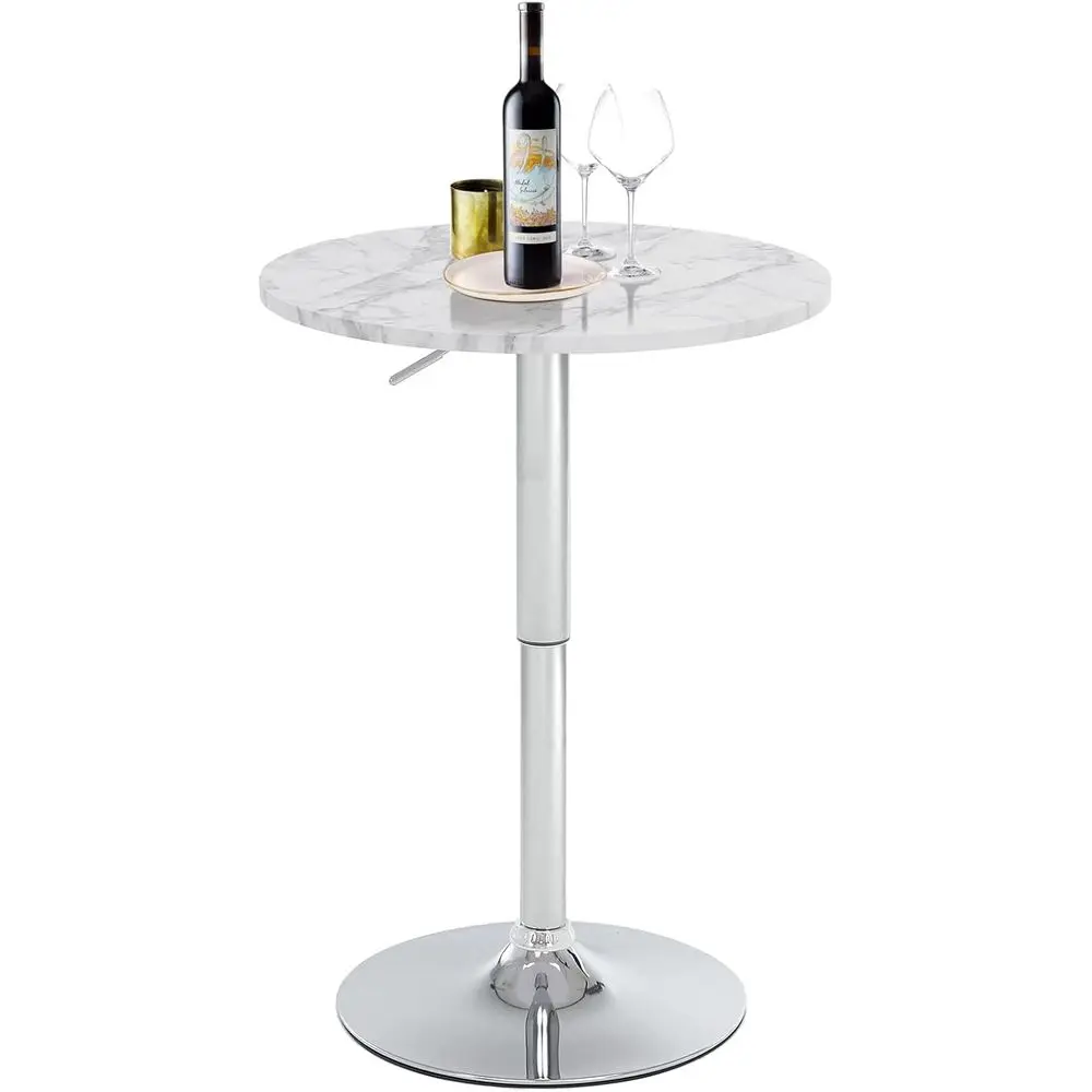 

Round Adjustable Height Bar Table with MDF Top and Metal Base, Ideal for Casual Dining, Kitchen Islands, and Bars, White