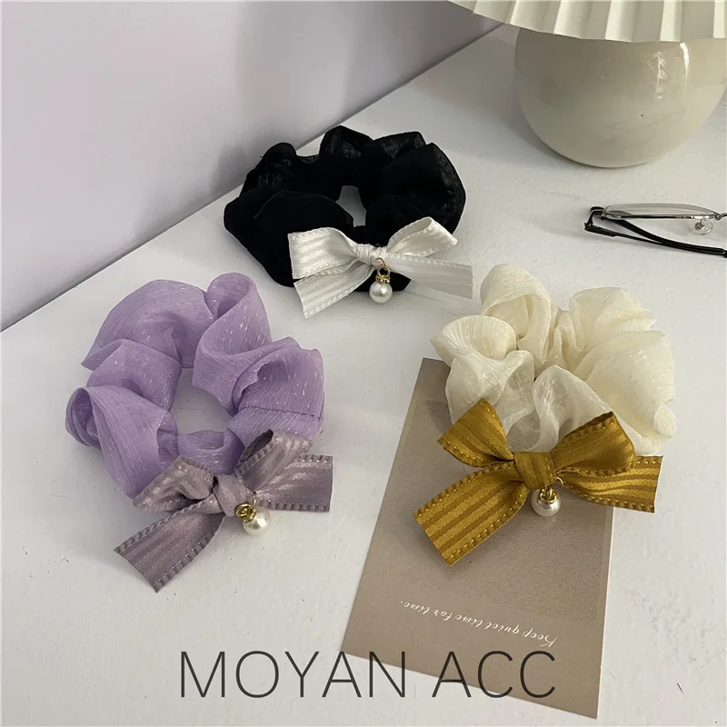 New Style Large Intestine Hair Band Women's Simple High Sense Intestine Headdress Flower Korean Style Pearl Bow French Minority