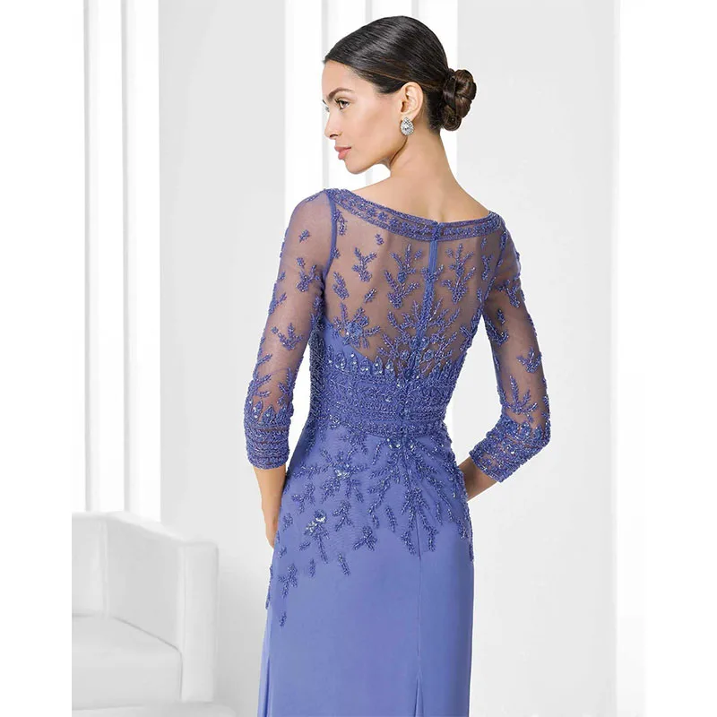 Exquisite Appliqued Sequins Mother Of The Bride Dresses Satin Three-quarter sleeves Floor-Length Wedding Guest Dresses 2024