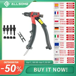ALLSOME BT-603 Rivettatrice Manuale Pistola A Mano Rivetto Tool Kit Rivet Dado Strumento di Regolazione Dado Setter M3/M4/M5/M6