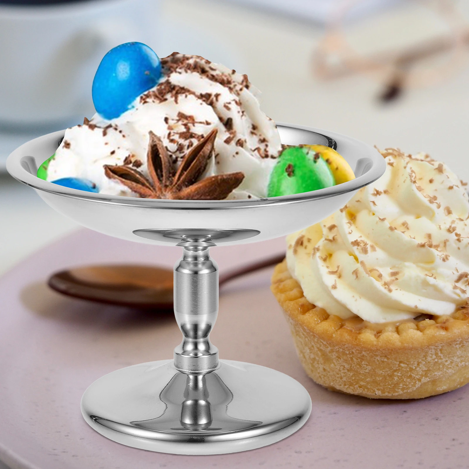 

Stainless Steel Cup Ice Cream Bowl Salad Fruit Yogurt Metal Dessert Cup Snack High Base Metal Container