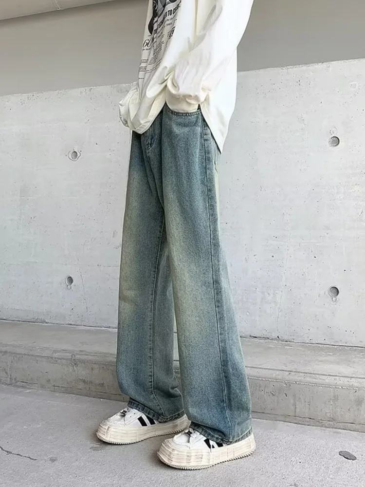 

American High Street Men's Jeans 2024 New Autumn Washed Vintage Straight Leg Long Pants CleanFit Trousers Wear Resistant Loos...