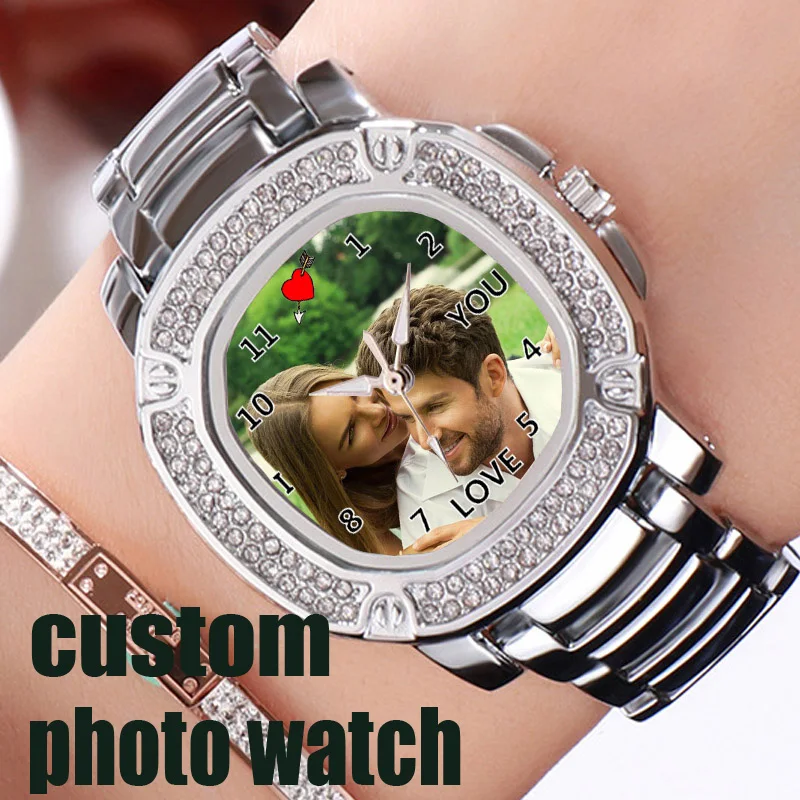 

Персонализированные женские фоточасы с изображением логотипа, наручные часы с принтом, изображение на циферблате, часы по индивидуальному заказу, подарок «сделай сам» для женщин