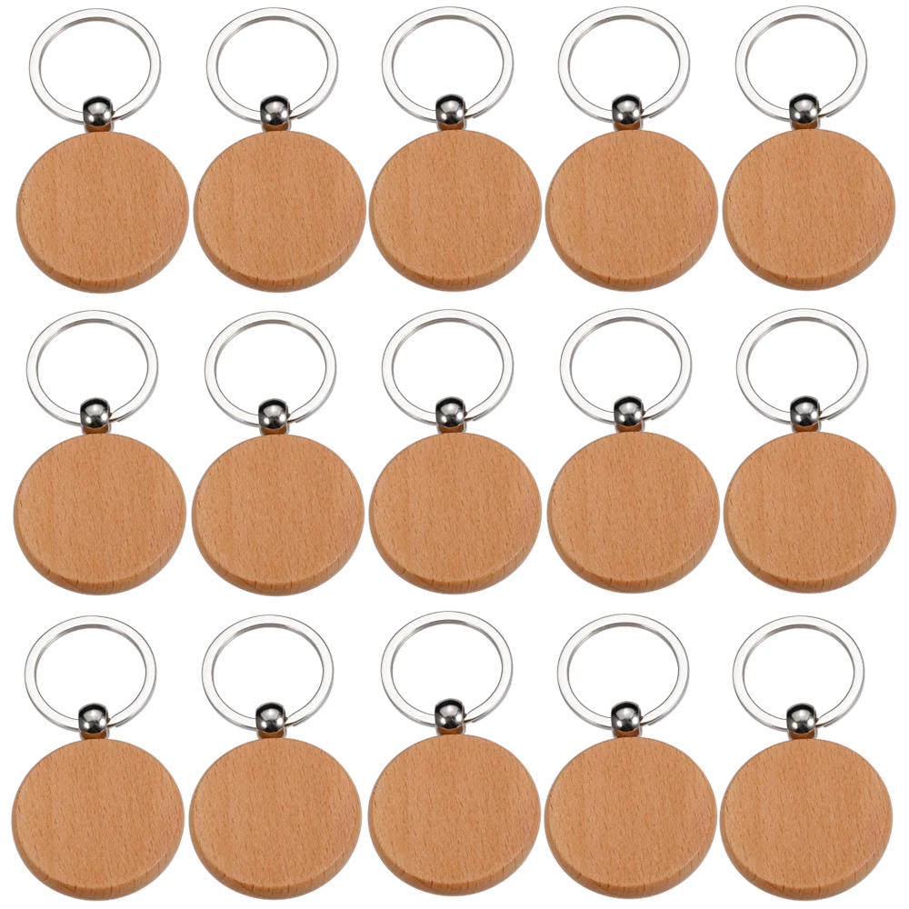 

50 Blank Round Wooden Keychain DIY Wood Car Keyring Bulk Wholesale for Laser Engraving Customized Gift