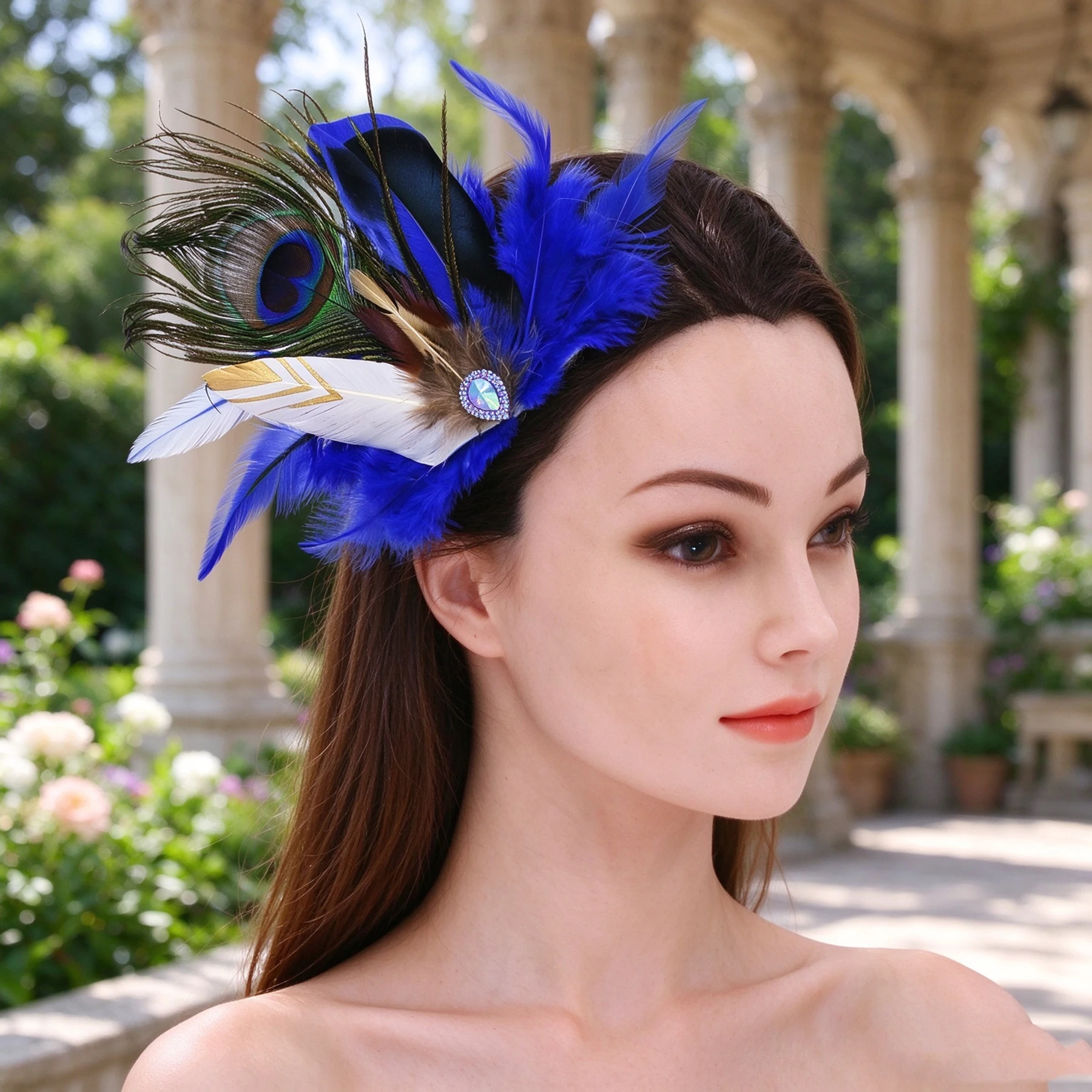 Peacock Feather Hair Clip for Women Retro Rhinestone Feather Hair Barrette Boho Fascinator Headpiece for Carnival Party Wedding