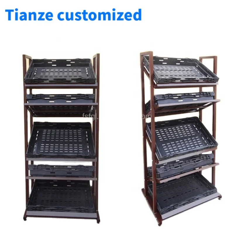 

(customized)Factory Hot Sale Vegetable Shelf Fruits Shelves Drying Rack Price Heavy Duty Market Display Stand Promotion Ta