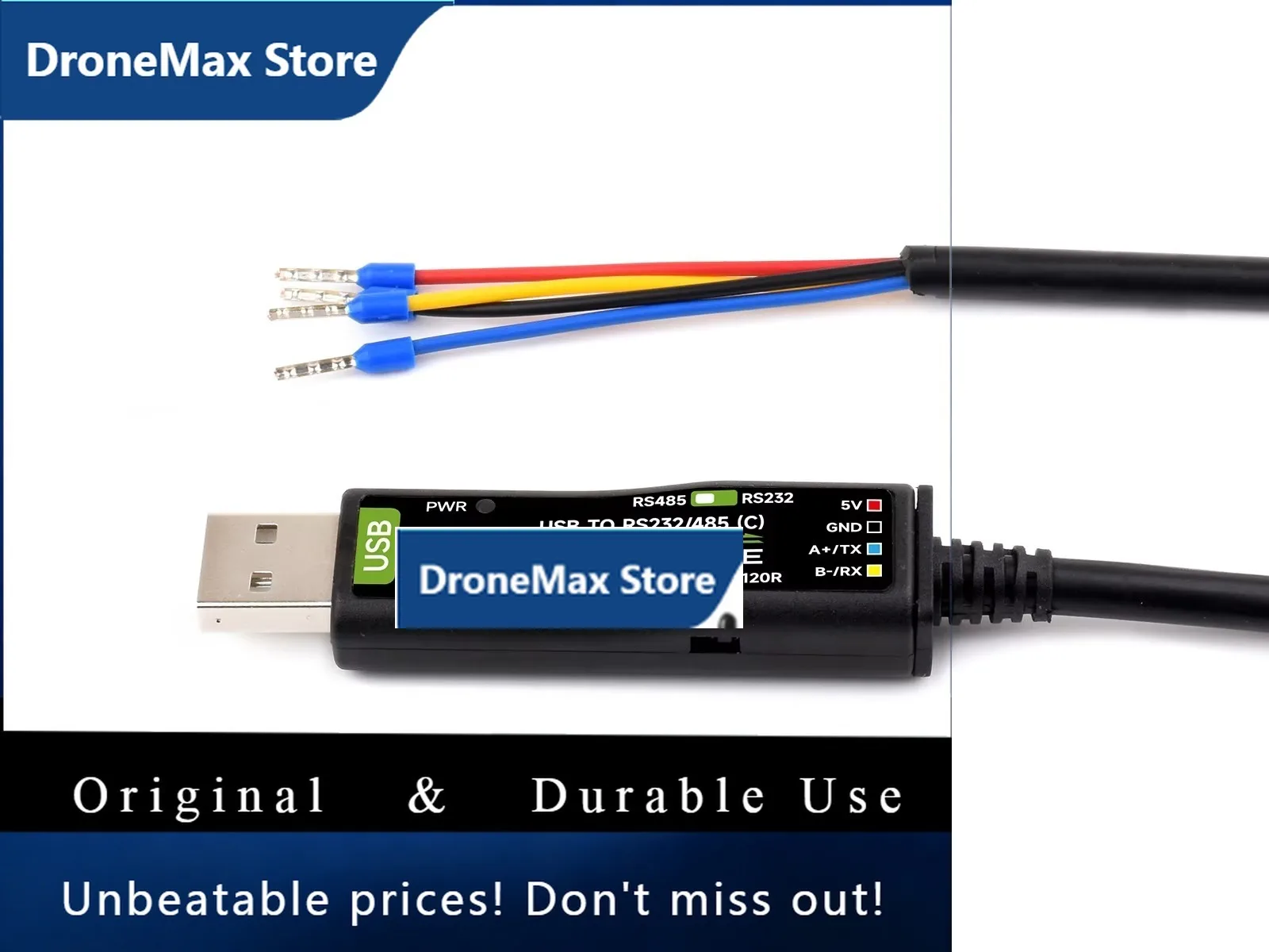 DroMaIndustrial USB To RS232/RS485 Converter Cable, FT232RNL Chip, 2m Length, 300-921600bps, With 120Ω Terminal & Full Protectio