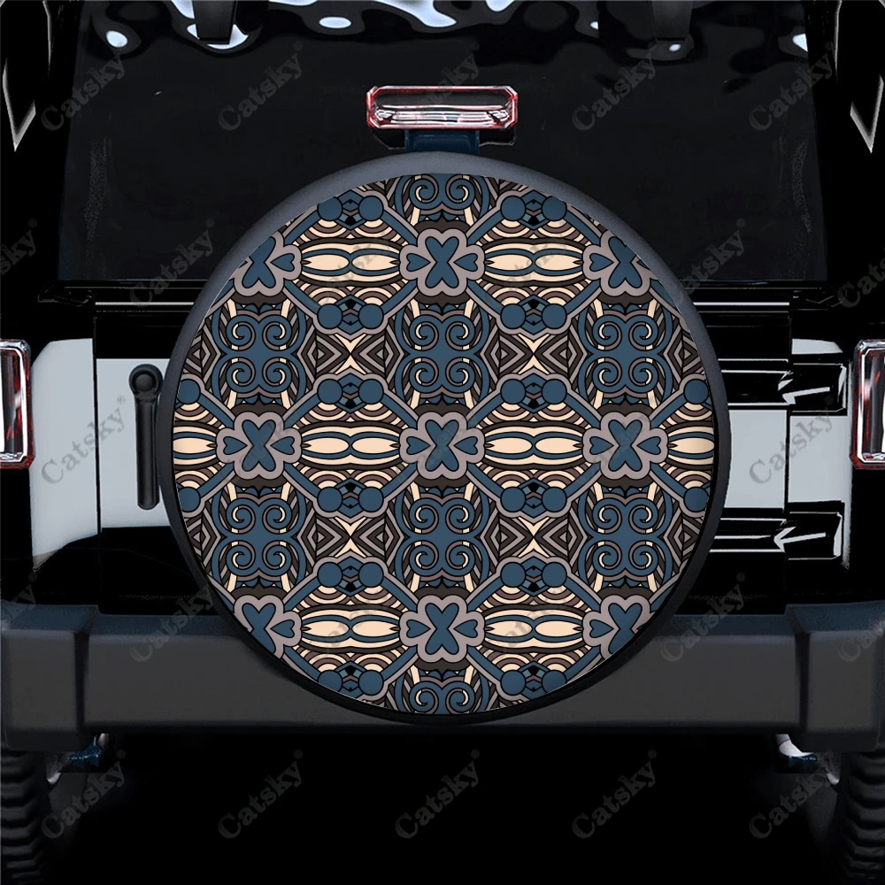 Ethnic Oriental Pattern Polyester Universal Spare Wheel Tire Cover Custom Tire-Covers for Trailer RV SUV Truck Camper