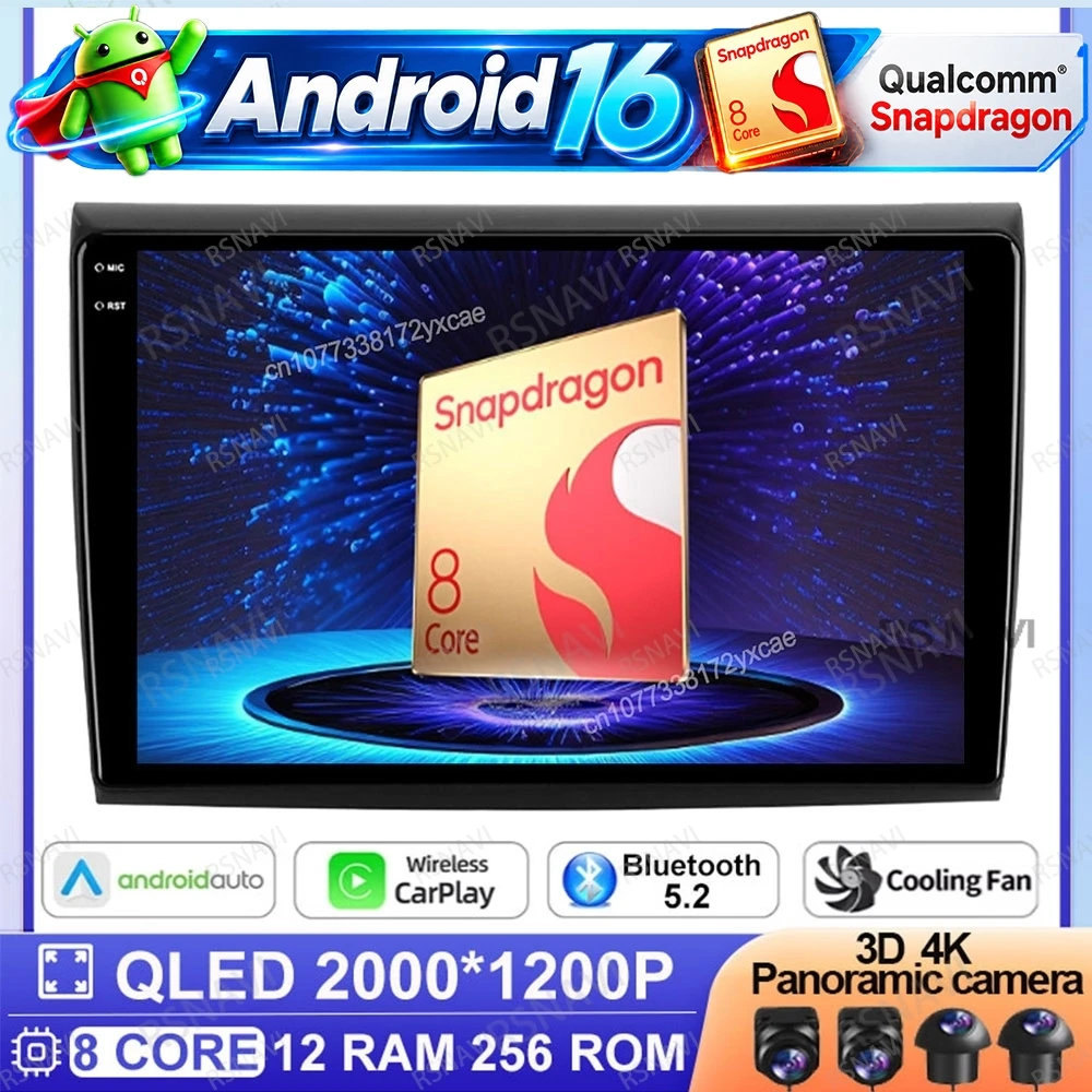 Android 16 Car Radio For Fiat Bravo 2007 - 2012 Video Player Multimedia Wireless CarPlay Android Auto GPS Navigation DSP 4G LTE