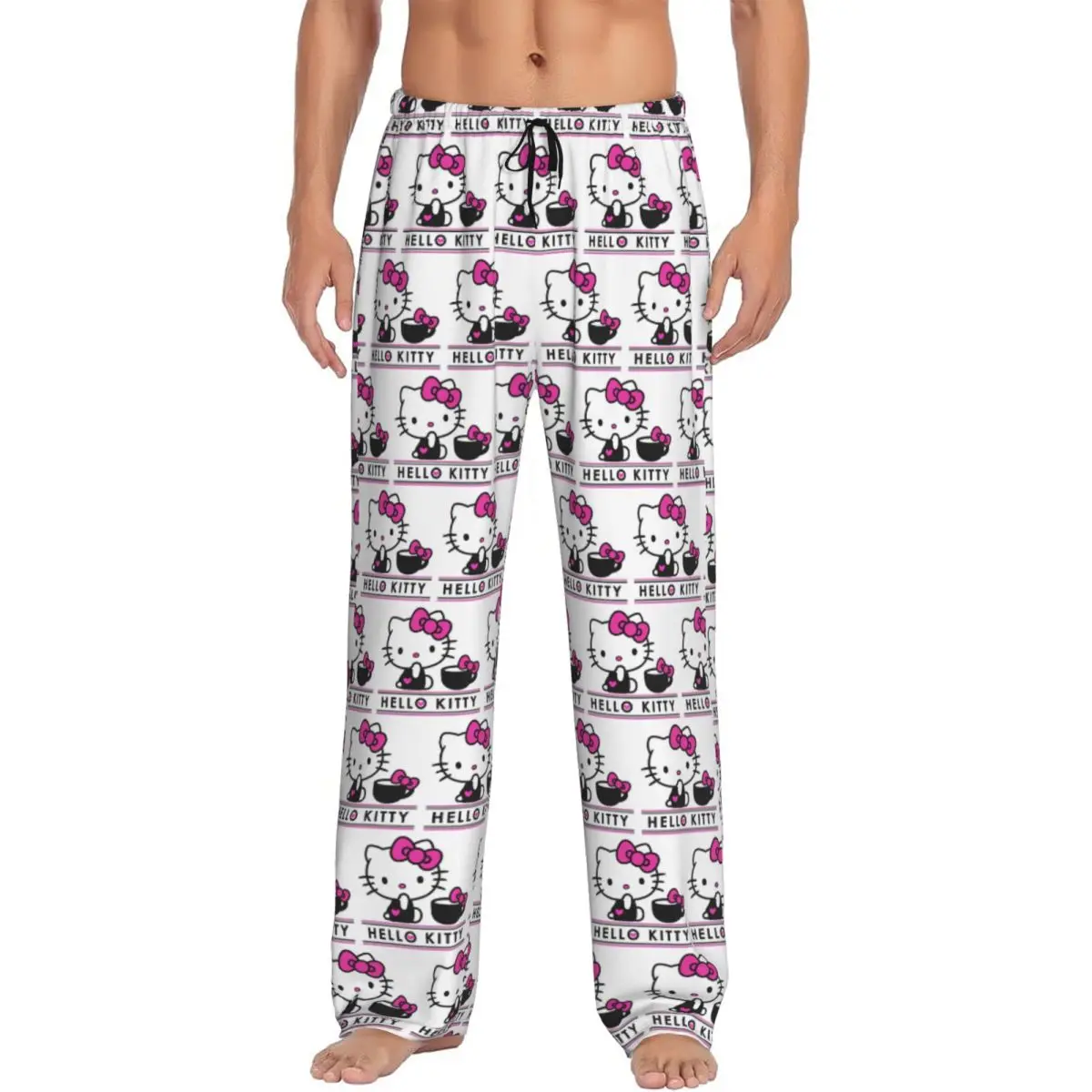 

Custom Men's Cartoon Anime Hello Kitty Pajama Pants Print Sleep Sleepwear Bottoms with Pockets