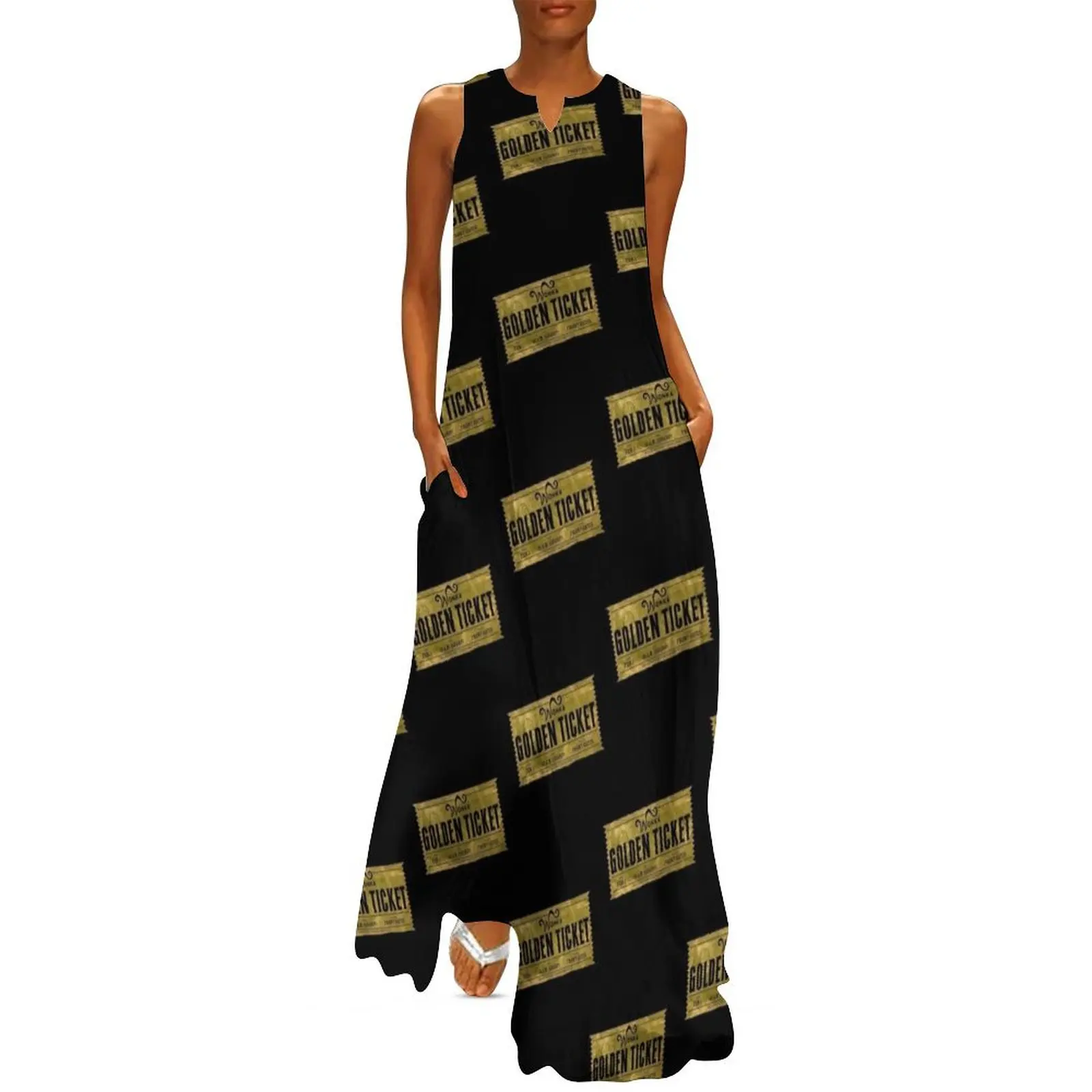 Golden Ticket Long Dress prom clothes Women's summer suit sexy dress loose summer dress