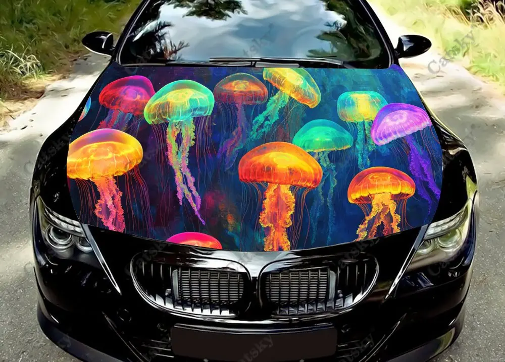 Underwater Animal Jellyfish Car Hood Wrap Color Vinyl Sticker Truck Graphic Bonnet Custom Auto Accessories Decoration Decal