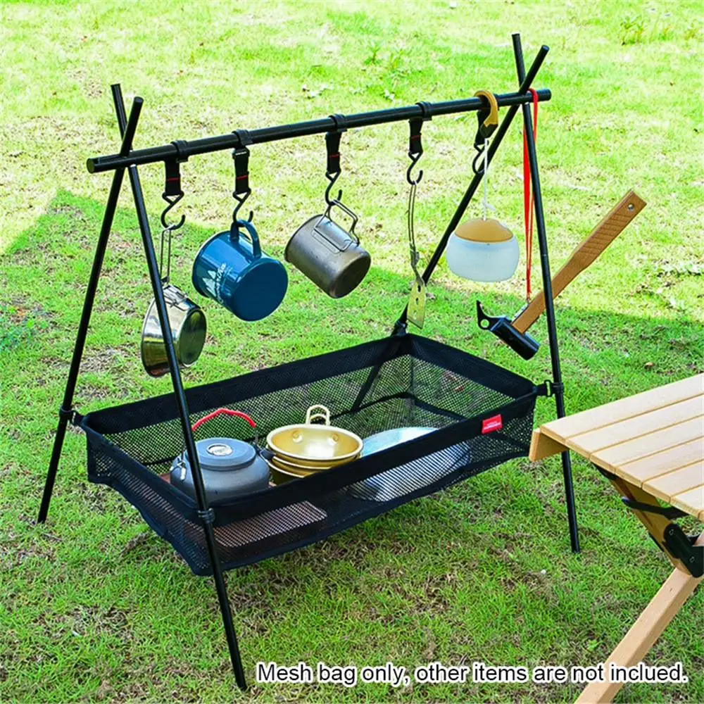 Picnic Under Table Storage Bag Desk Storage Box Tripod Mesh Basket Organizer Camping Table Tripod Rack for Picnic Camping