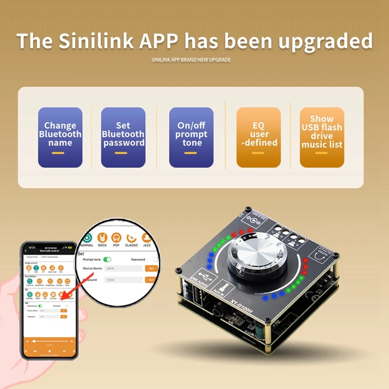 XY-D100H dc 9-24v/5a 100w + 100w amplificador de potência de áudio digital bluetooth 5.1 estéreo aux usb módulo amplificador de placa de som