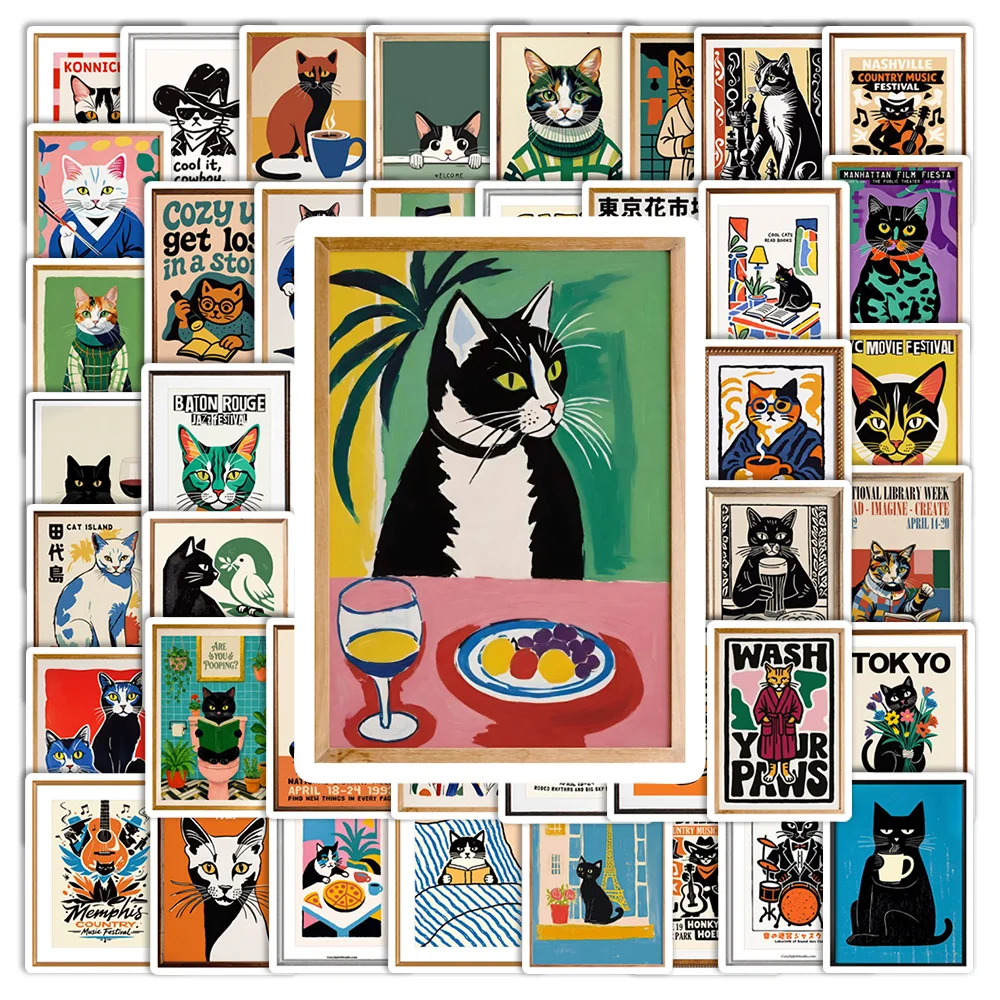Cartoon Cat Poster Sticker Vinyl Waterproof Decal Decorative DIY Gift Toy for Scrapbook Junk Journal Laptop Luggage Water Bottle