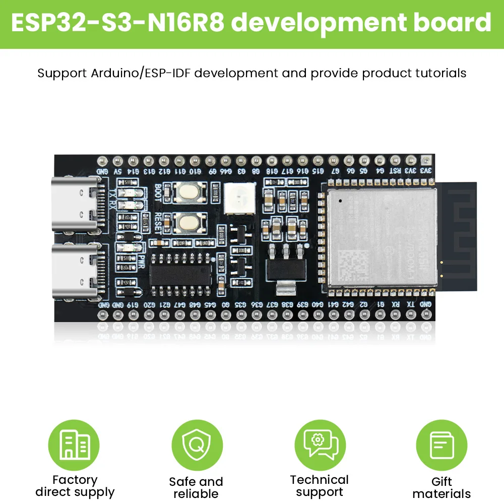 

Kidsbits ESP32-S3 N16R8 IOT Development Board Two Type C Port GPIO Pin Integrated Wi-Fi&Bluetooth 44Pin For Arduino IDE