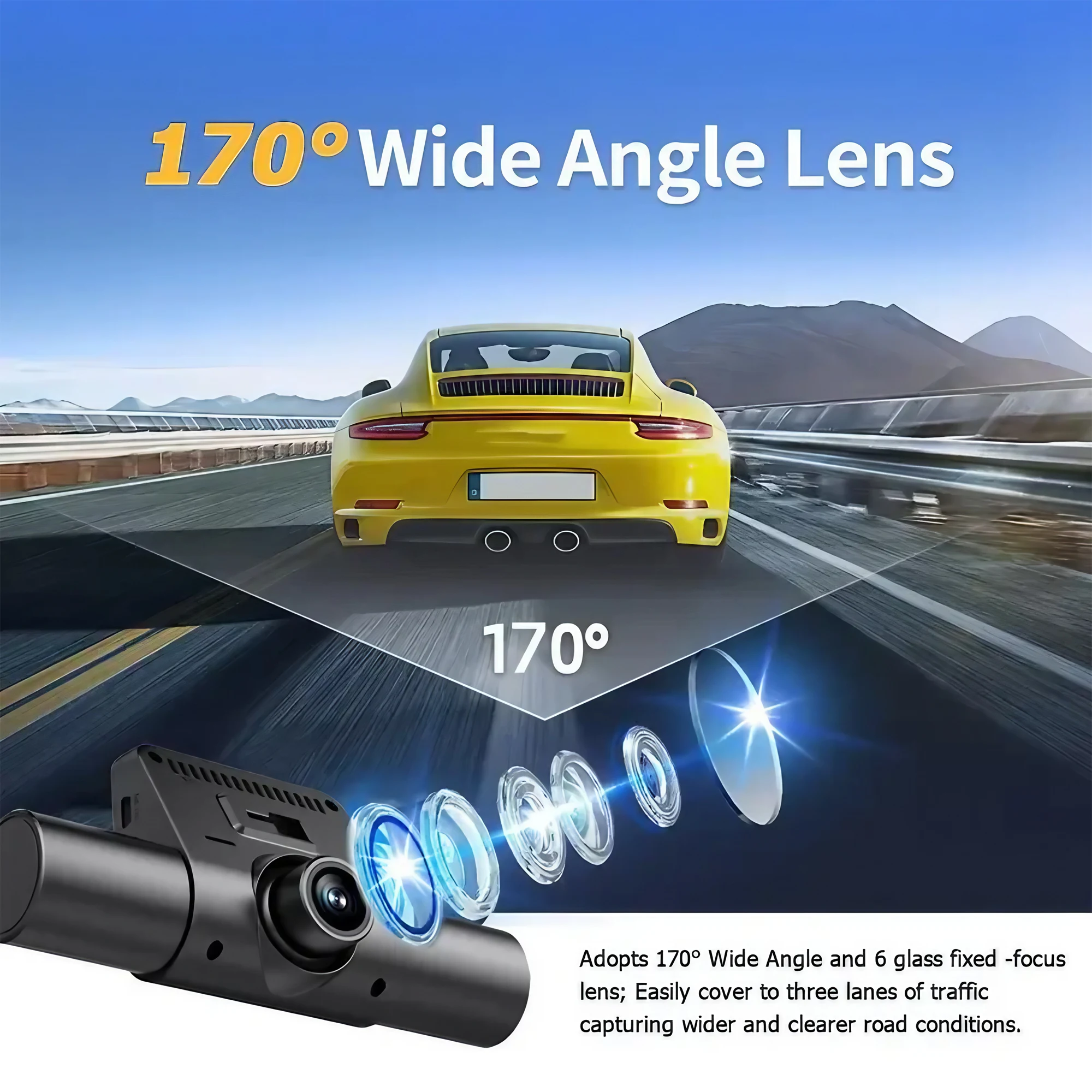 STONEGO 4-lens Dash Cam, 1080P Full HD, Wide Angle, Loop Recording, Button Control, IPS Screen Laptop Computer Support