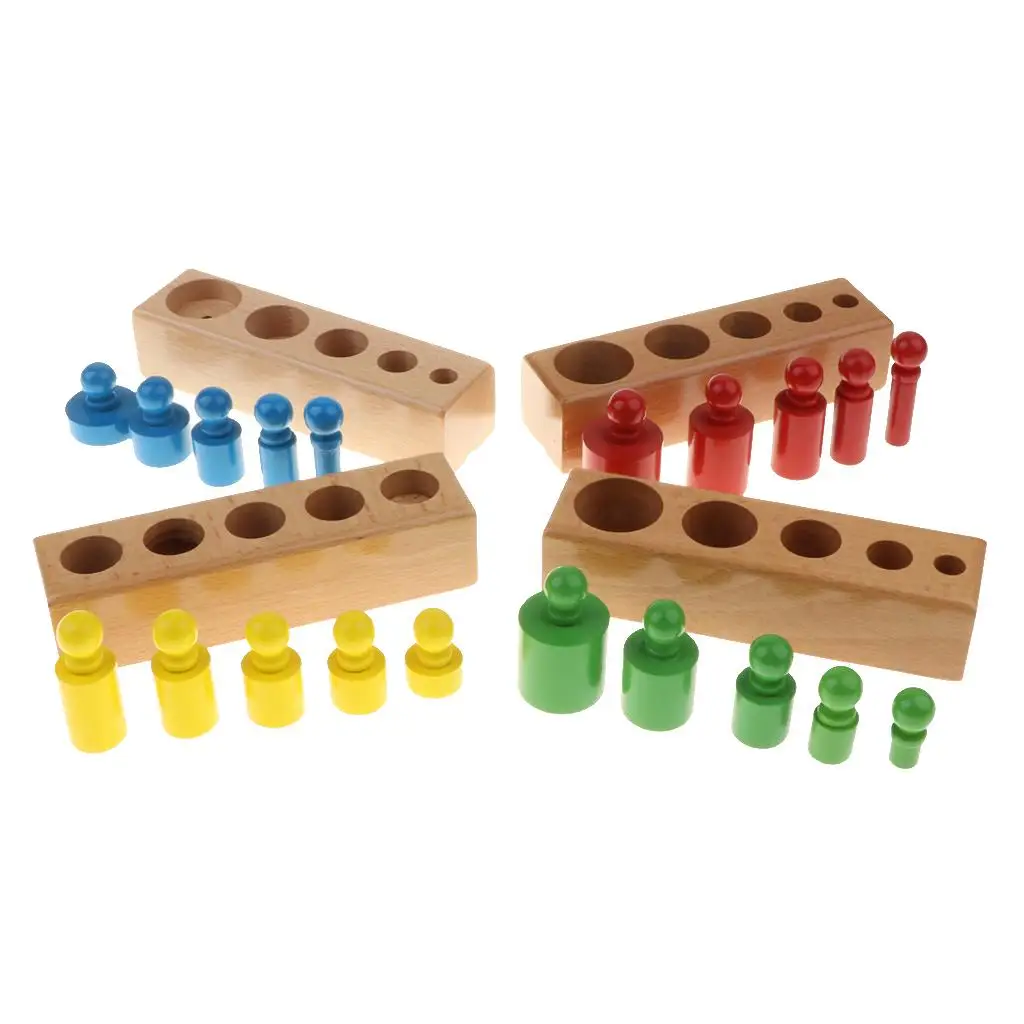 

Montessori Wooden Cylinder Object Blocks Puzzle Educational Toy Size Sorter for Kids Learning Preschool