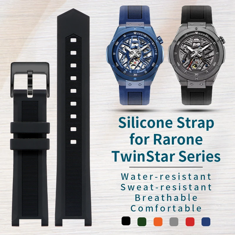 

Compatible with Rarone Gemini X Watch Strap for Men's Mechanical Watches, Notched and Protruded Design Rubber/Silicone Band