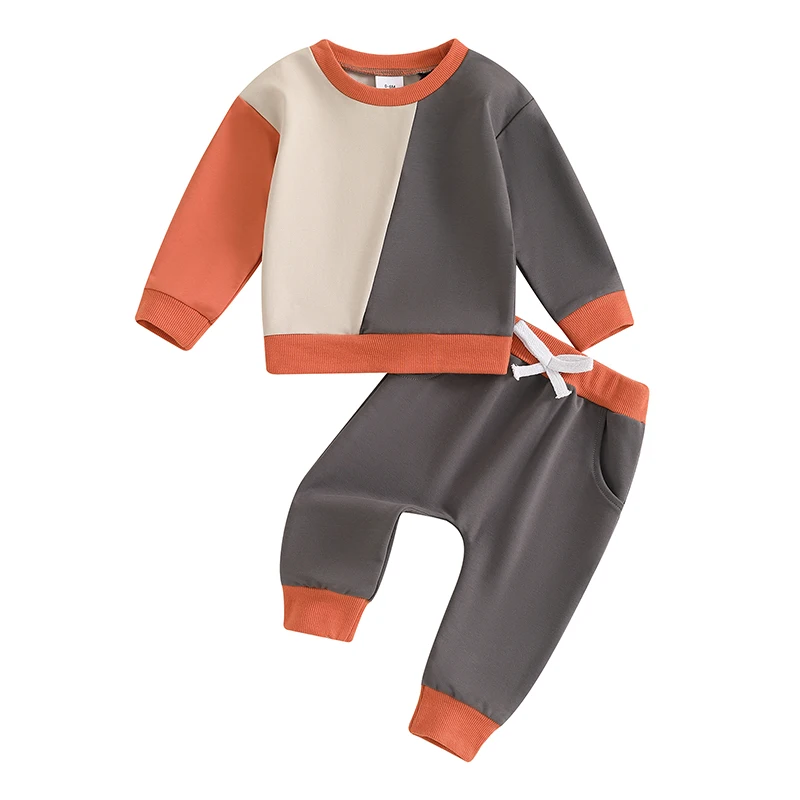 

Scloutarry Toddler Baby Boy Clothes Color Block Sweatshirt Pullover Tops Jogger Pant Set Fall Winter Sweatsuit Outfit