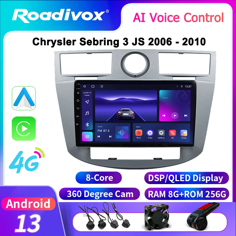 roadivox Android Car Radio for Chrysler Sebring 3 JS 2006- 2010 Stereo Screen GPS Navigation Multimedia PlayerRrecorder Carplay