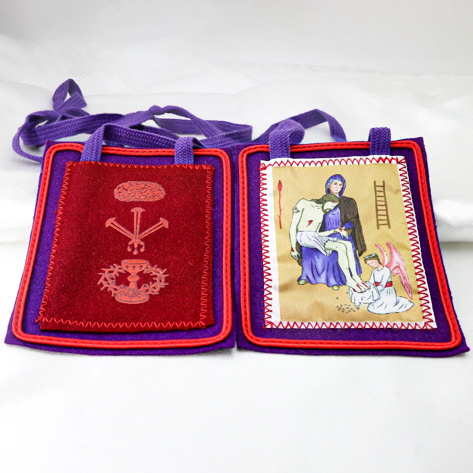 El escapulario morado original de lana católico de Marie-Julie Jahenny, para llevar o exhibir en el hogar – Escapulario de Bendición y Protección