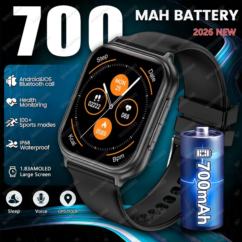 

Новые спортивные умные часы с 1,83-дюймовым AMOLED HD-экраном, датчиком сердечного ритма, Bluetooth, GPS-трекером, водонепроницаемостью IP68, совместимые с Android и iOS.